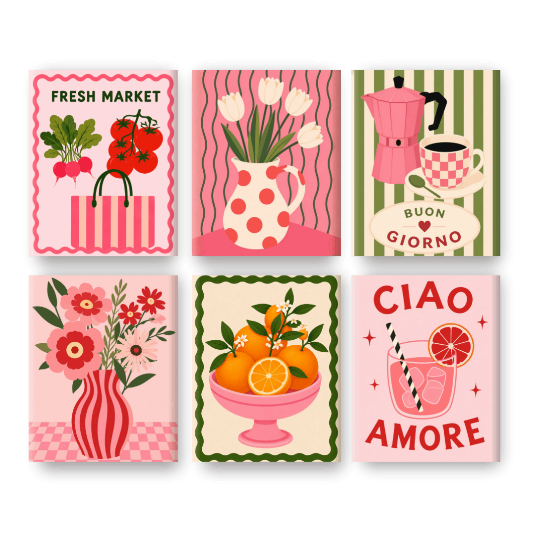 6 Mini-Gemälde | Pink Market Set - Malen nach Zahlen
