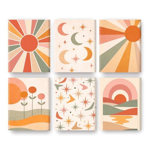 6 Mini-Gemälde | Boho Sonnenuntergang Set - Malen nach Zahlen