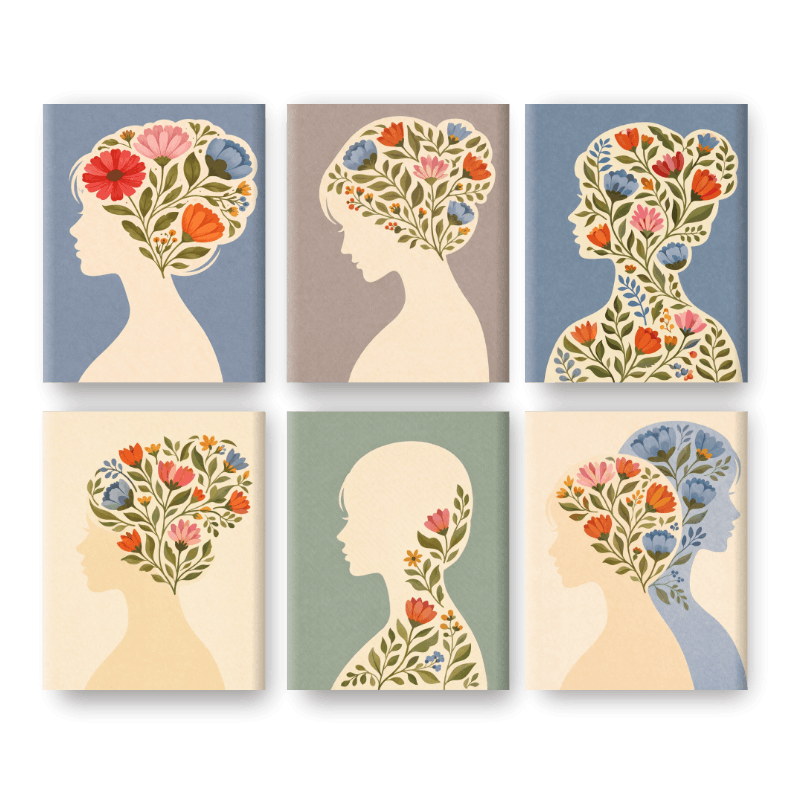 6 Mini-Gemälde | Blumen Mind Set - Malen nach Zahlen