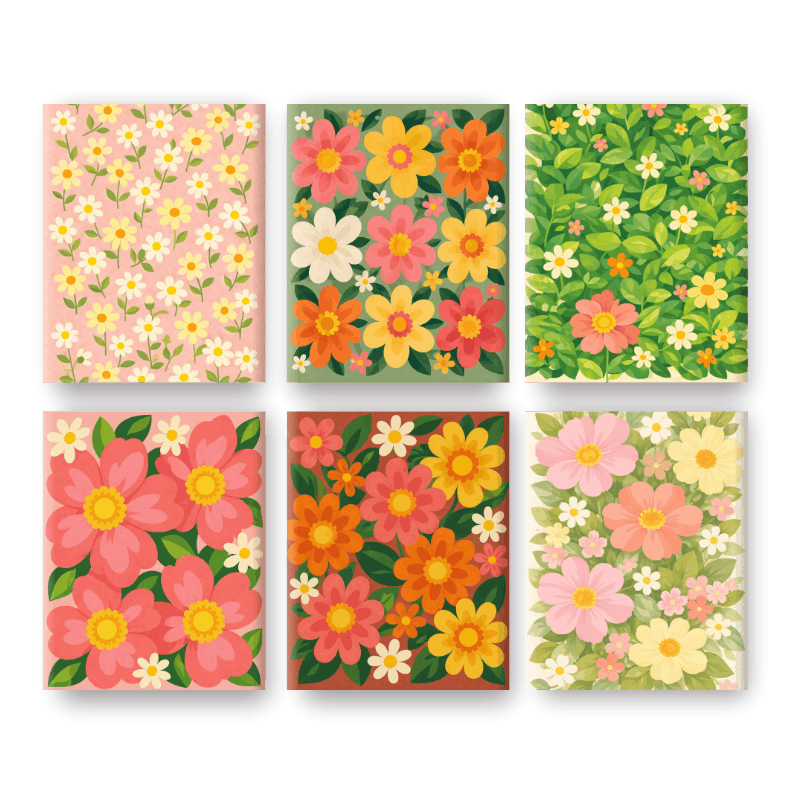 6 Mini-Gemälde | Leuchtende Blumen Set - Malen nach Zahlen