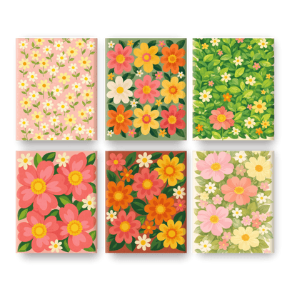 6 Mini-Gemälde | Leuchtende Blumen Set - Malen nach Zahlen