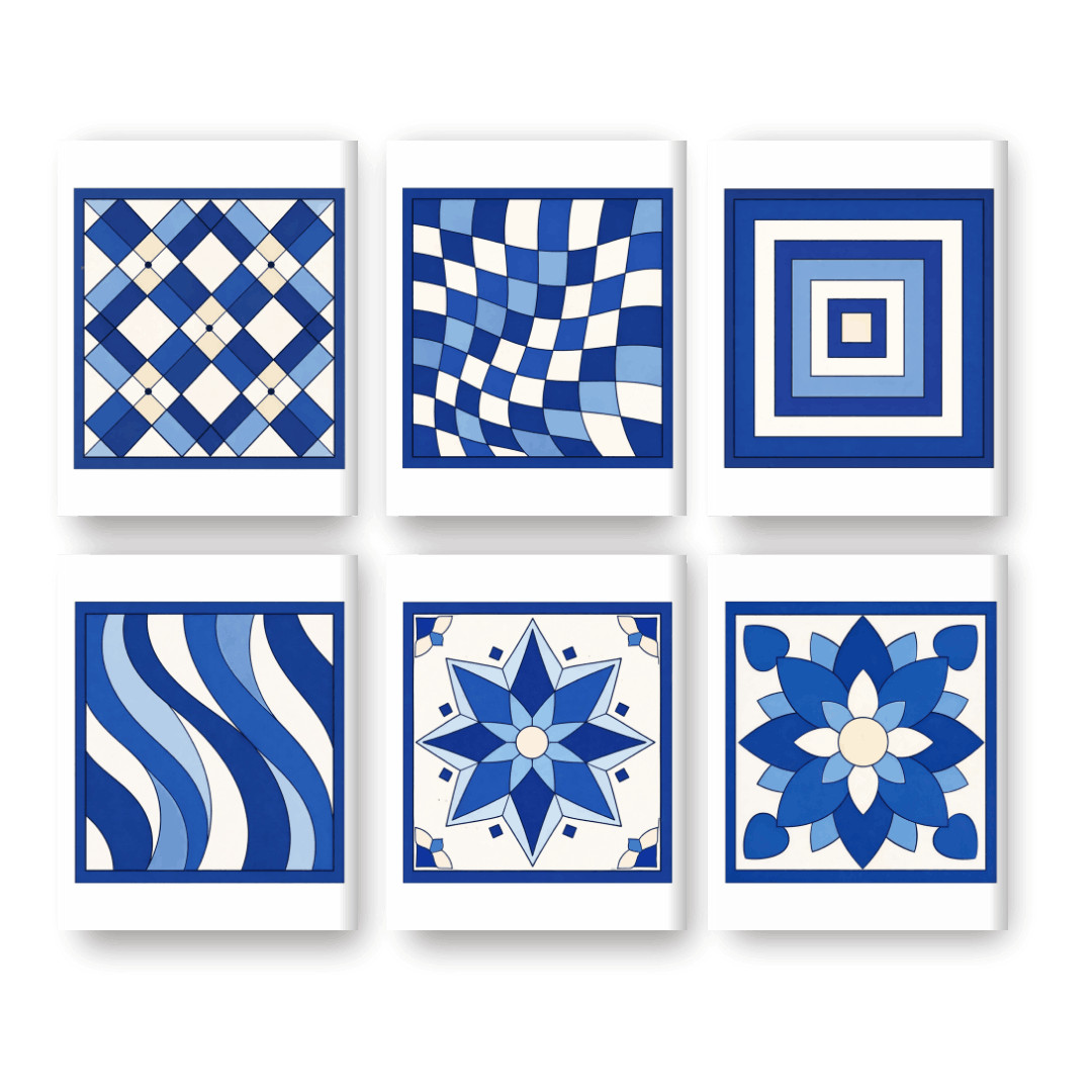 6 Mini-Gemälde | Delft Blue Muster Set - Malen nach Zahlen
