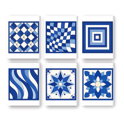6 Mini-Gemälde | Delft Blue Muster Set - Malen nach Zahlen