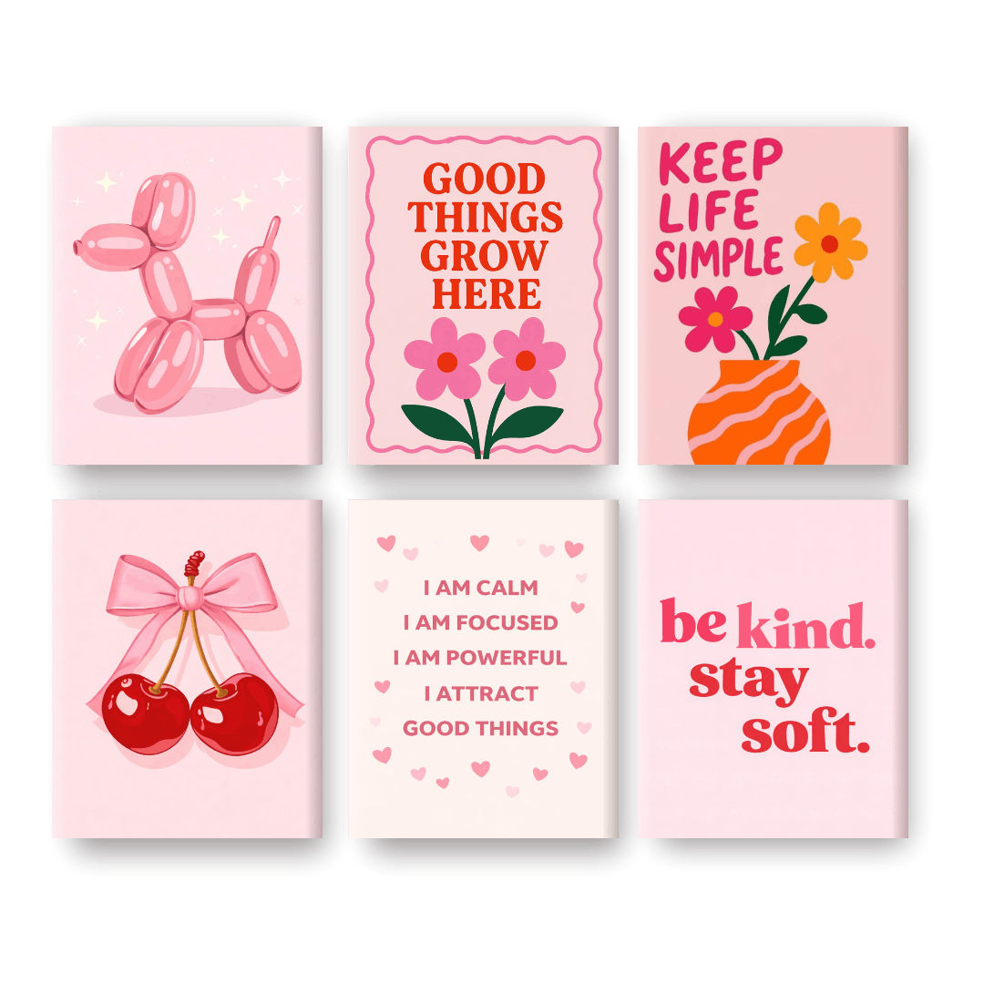 6 Mini-Gemälde | Rosa Farbpalette Set - Malen nach Zahlen