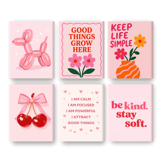 6 Mini-Gemälde | Rosa Farbpalette Set - Malen nach Zahlen