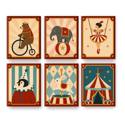 6 Mini-Gemälde | Zirkus Set - Malen nach Zahlen
