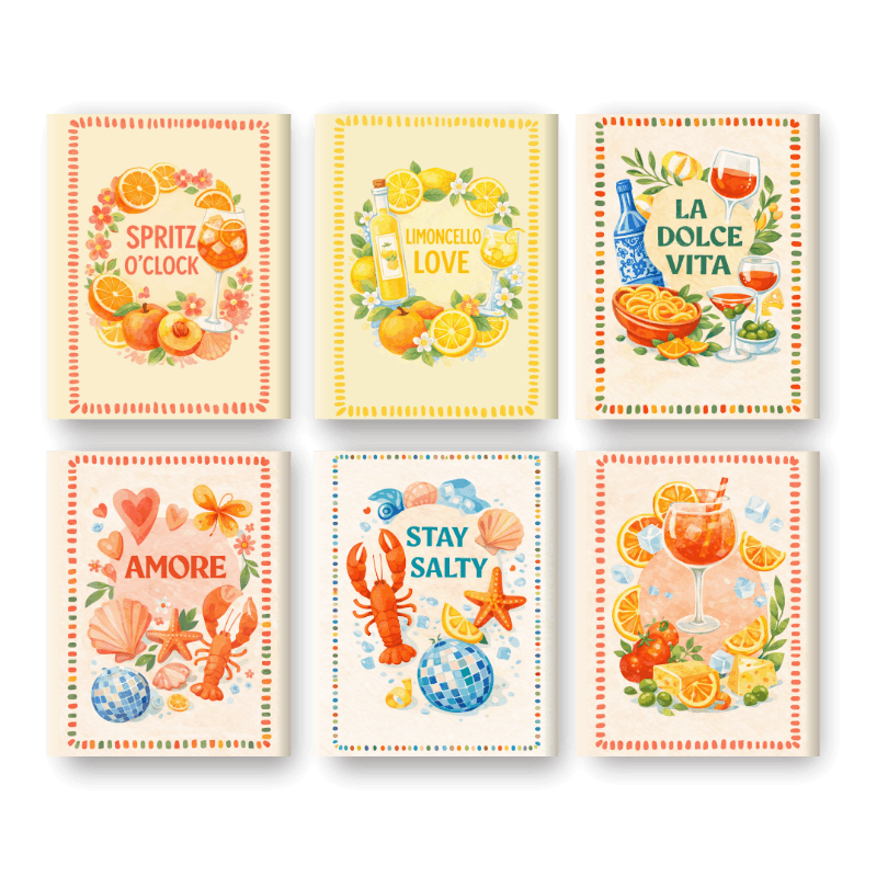 6 Mini-Gemälde | Limoncello & Aperol Set - Malen nach Zahlen