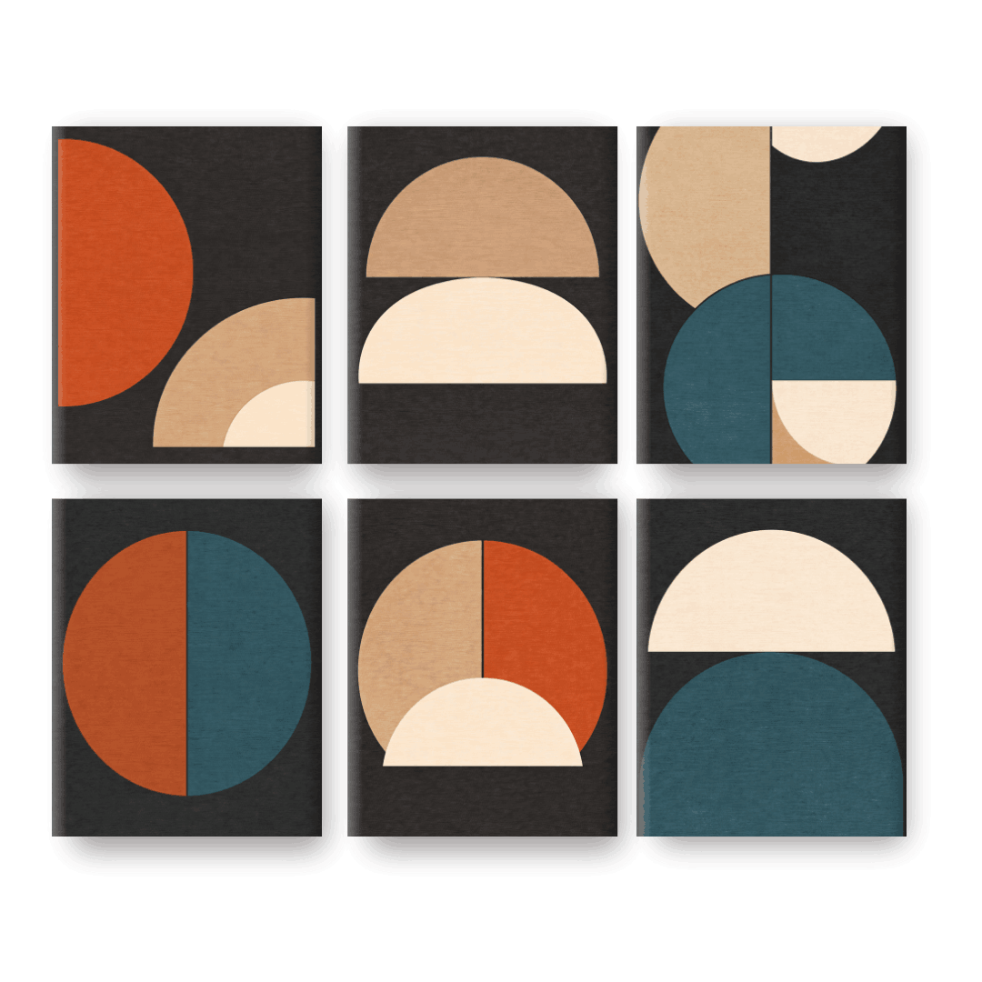 6 Mini-Gemälde | Moderne Formen Set - Malen nach Zahlen