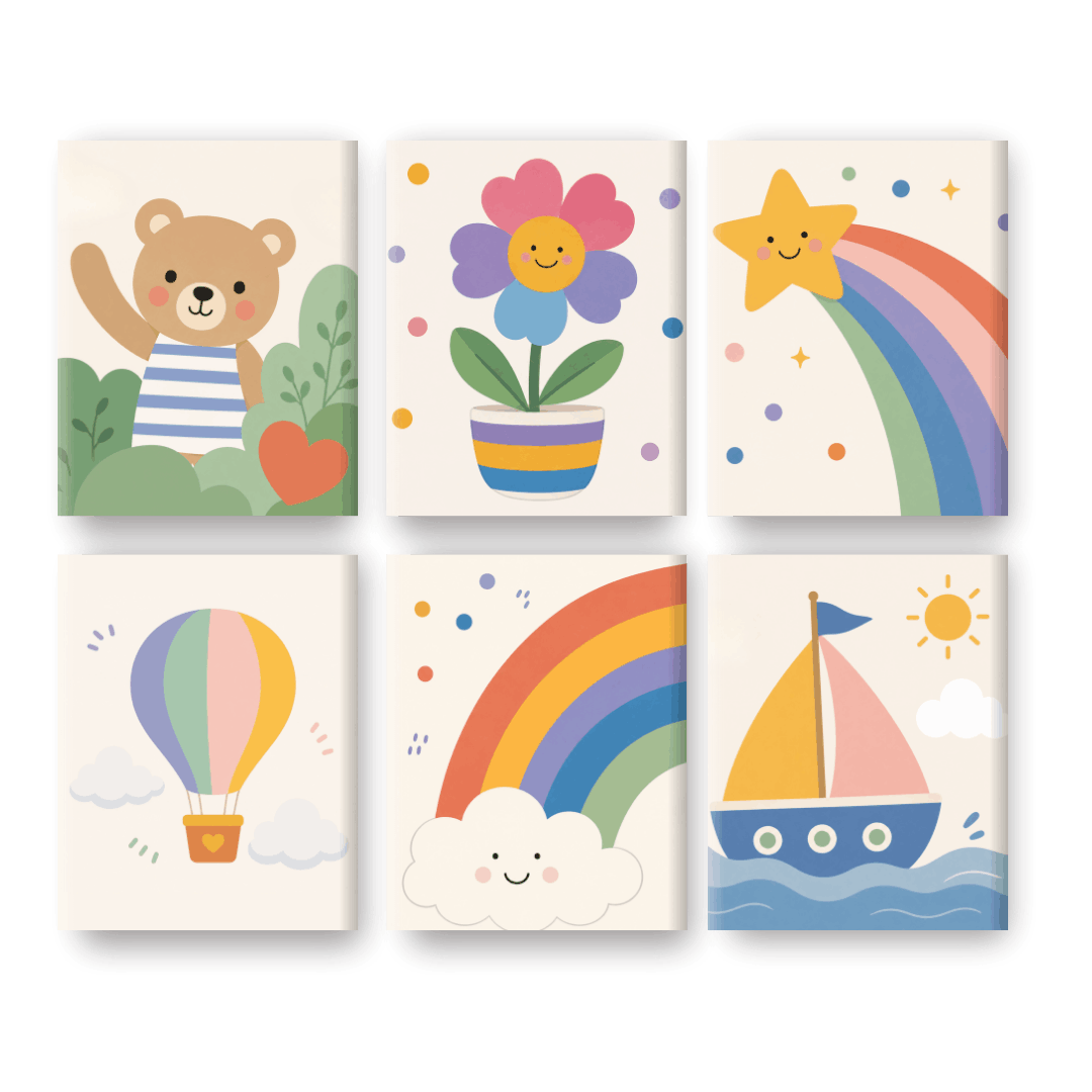 6 Mini-Gemälde | Regenbogen & Sonnenschein Set - Malen nach Zahlen