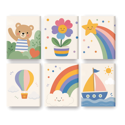 6 Mini-Gemälde | Regenbogen & Sonnenschein Set - Malen nach Zahlen