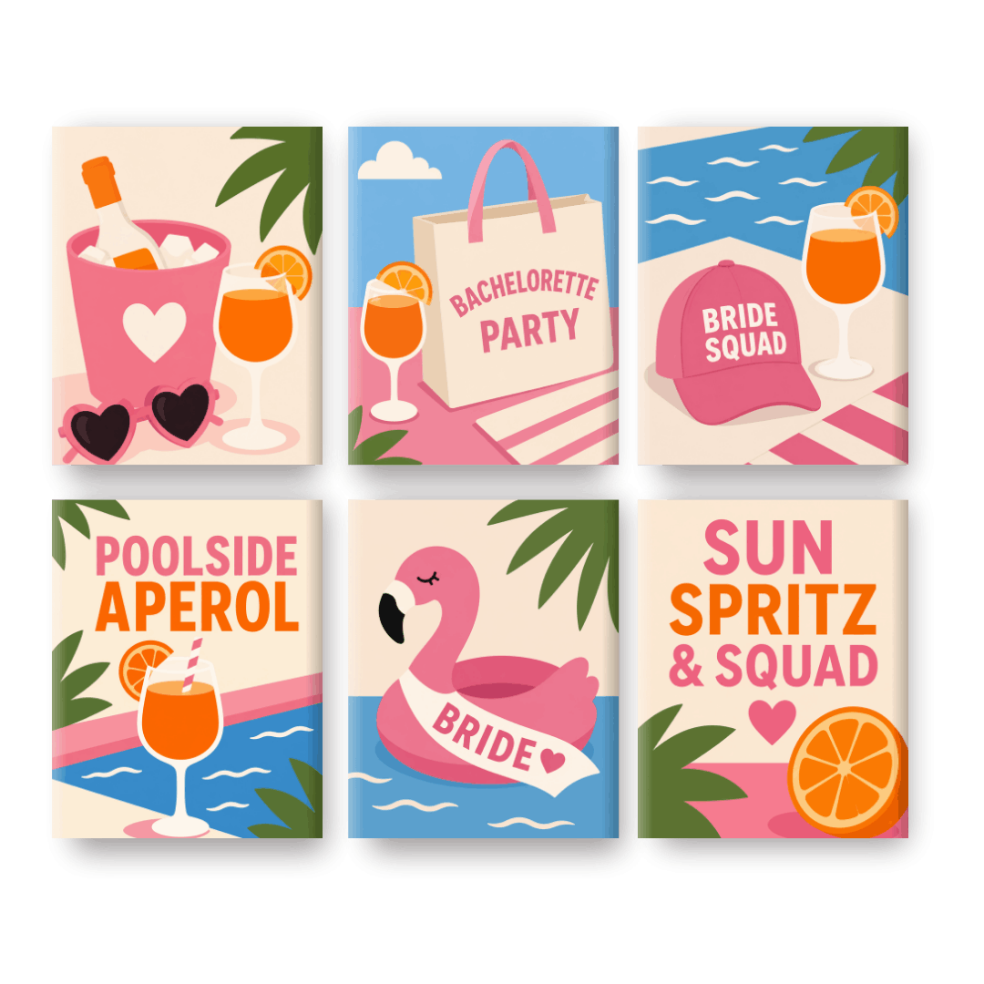 6 Mini-Gemälde | Aperol Mädelsabend Set - Malen nach Zahlen