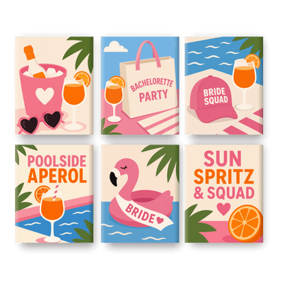 6 Mini-Gemälde | Aperol Mädelsabend Set - Malen nach Zahlen