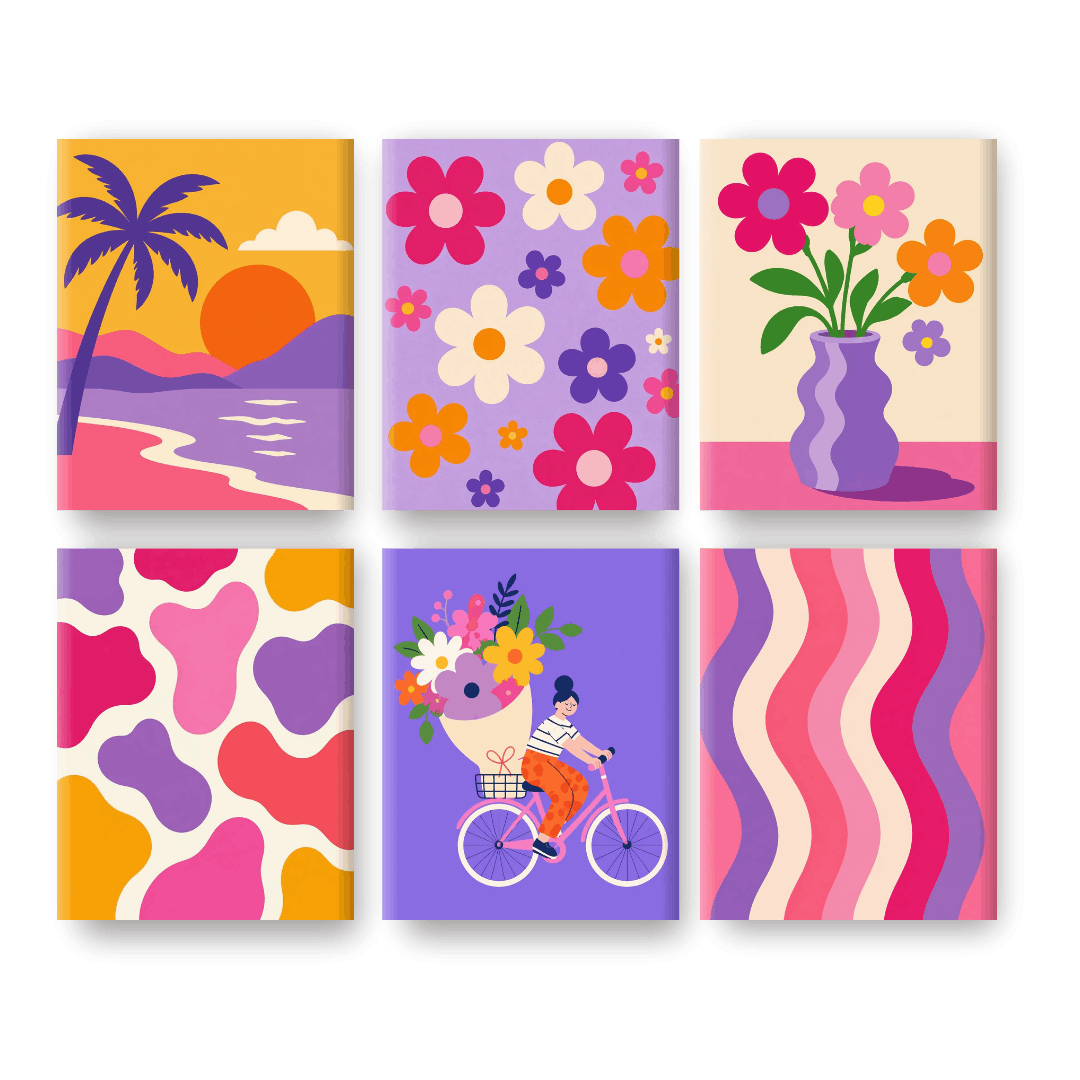 6 Mini-Gemälde | Flower Power Set - Malen nach Zahlen