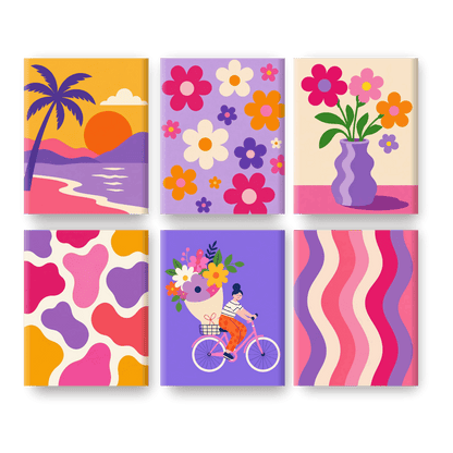 6 Mini-Gemälde | Flower Power Set - Malen nach Zahlen