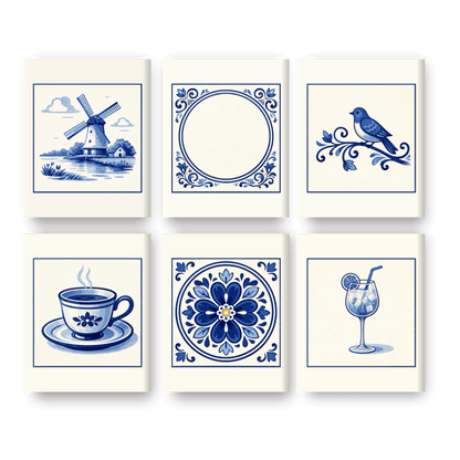 6 Mini-Gemälde | Wunderschönes Delft Blue Set - Malen nach Zahlen