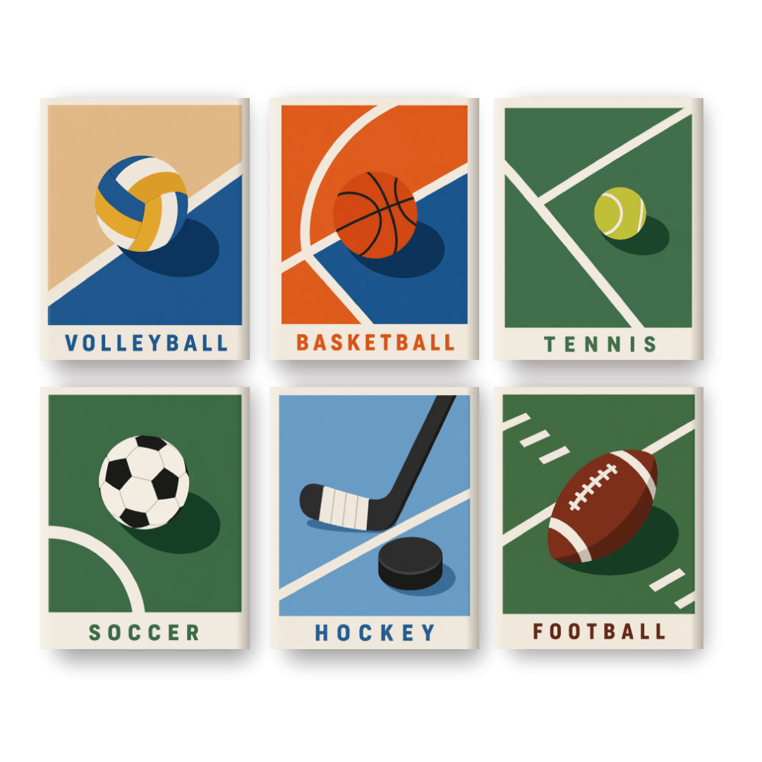 6 Mini-Gemälde | Sportposter Set - Malen nach Zahlen