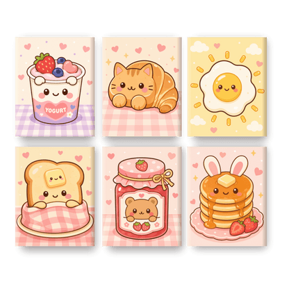 6 Mini-Gemälde | Kawaii Süßigkeiten Set - Malen nach Zahlen