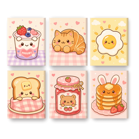 6 Mini-Gemälde | Kawaii Süßigkeiten Set - Malen nach Zahlen