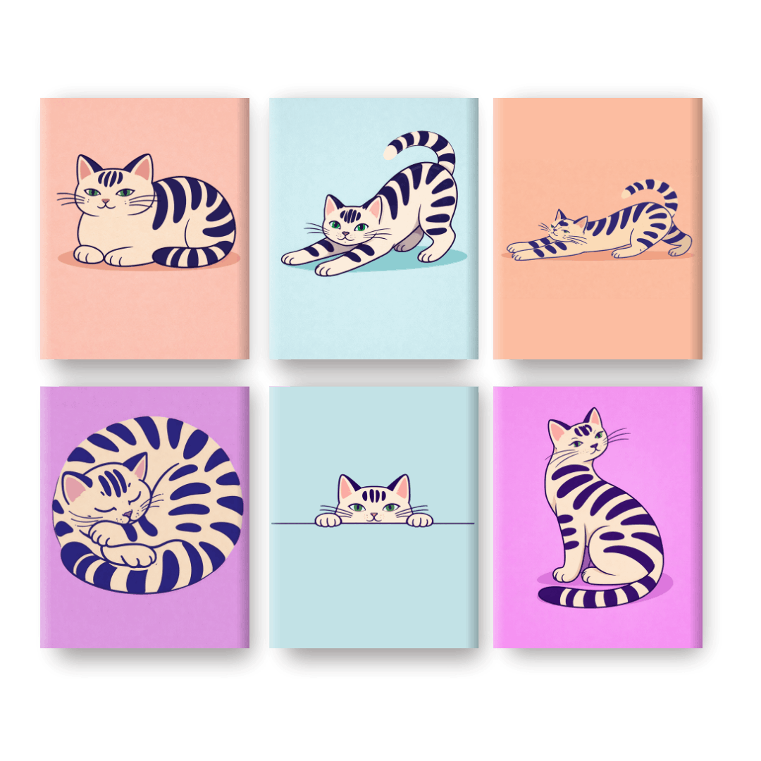 6 Mini-Gemälde | Verspielte Katzen Set - Malen nach Zahlen