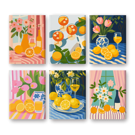 Malen nach Zahlen – 6 Mini-Gemälde | Blumen & Getränke-Set-Malen nach zahlen