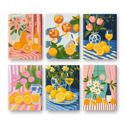 6 Mini-Gemälde | Blumen & Getränke-Set