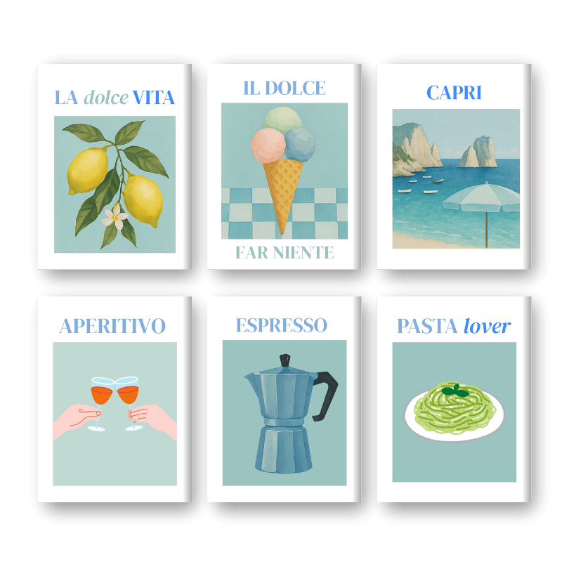 6 Mini Gemälde | Der Geschmack von Italien Set