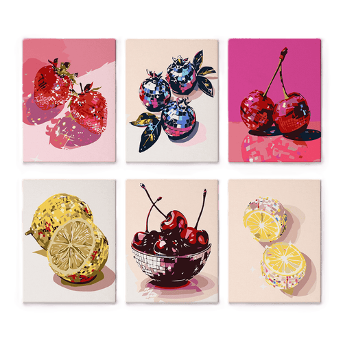 6 Mini-Gemälde | Disco Früchte-Set