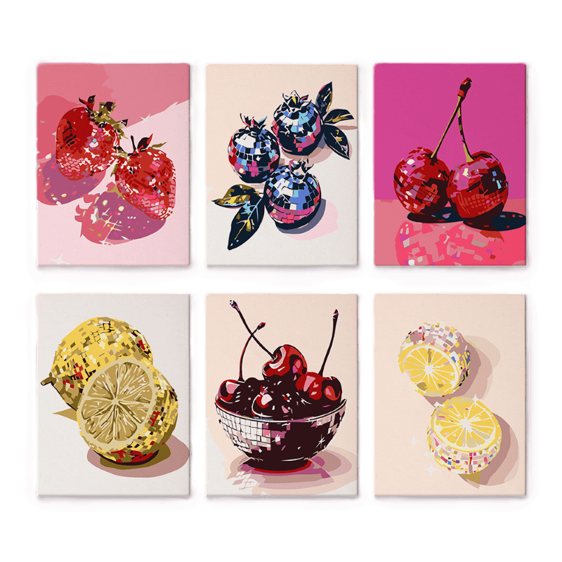 6 Mini Gemälde | Disco Früchte Set