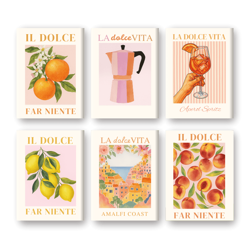 6 Mini Gemälde | Italienische ''Dolce Vita'' Set