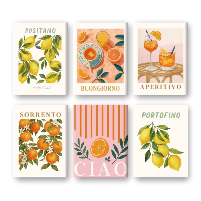 Malen nach Zahlen - Malen nach Zahlen – 6 Mini-Gemälde | Italienisches Obst- und Getränke-Set