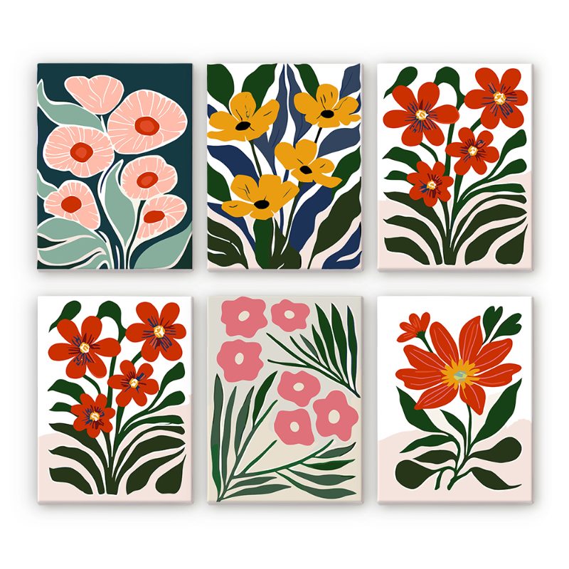 Malen nach Zahlen   Malen nach Zahlen – 6 Mini Gemälde | Wunderschönes Blumen Set
