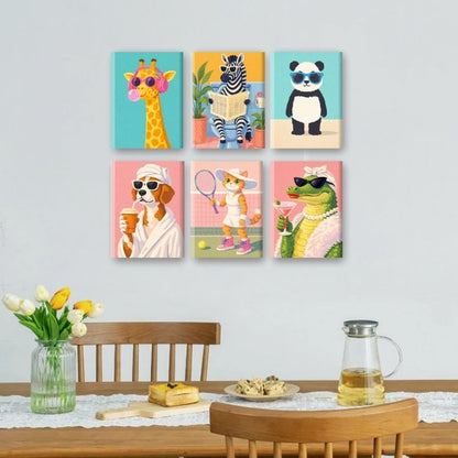 6 Mini-Gemälde | Funky Tiere Set