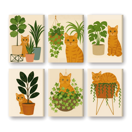 6 Mini-Gemälde | Das Orange Katzen Set