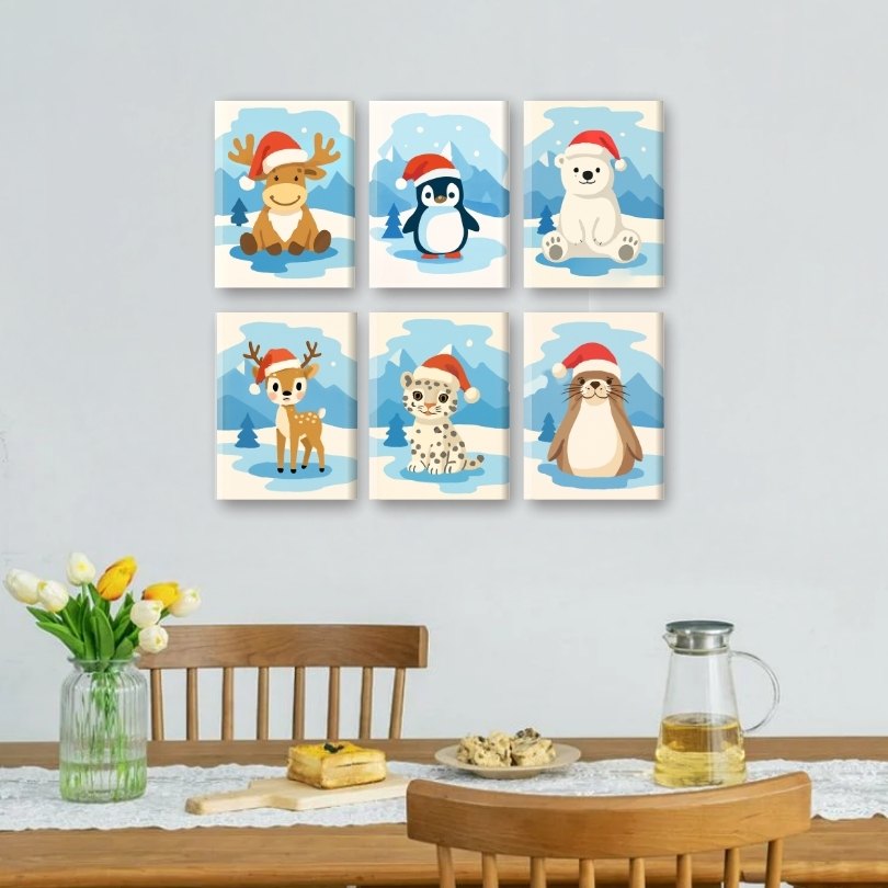 6 Mini-Gemälde | Weihnachts-Tier Set