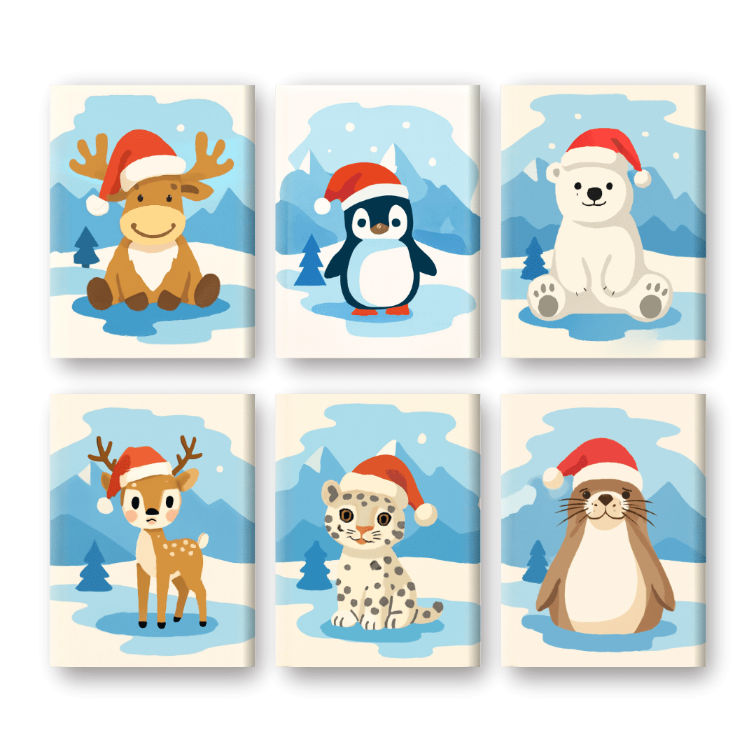 6 Mini-Gemälde | Weihnachts-Tier Set-Malen nach zahlen