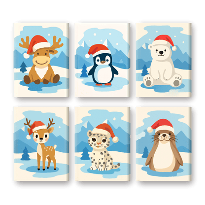 6 Mini-Gemälde | Weihnachts-Tier Set-Malen nach zahlen