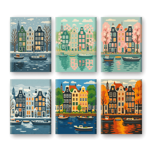 6 Mini-Gemälde | 4 Jahreszeiten Amsterdam Set-Malen nach zahlen