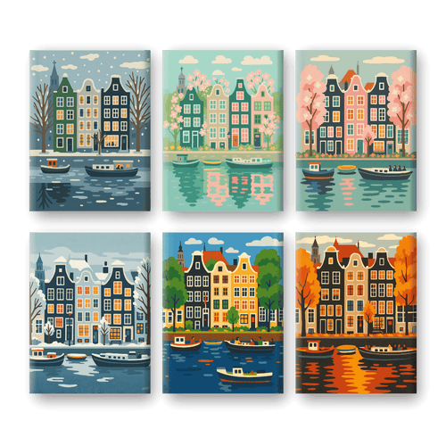 6 Mini-Gemälde |  4 Jahreszeiten Amsterdam Set