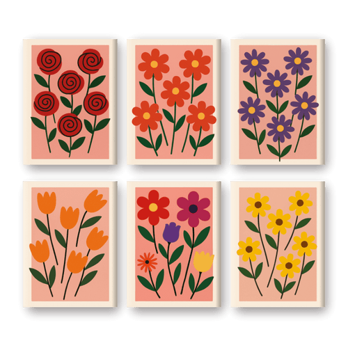 Malen nach Zahlen – 6 Mini-Gemälde | Ästhetisches Blumen-Set