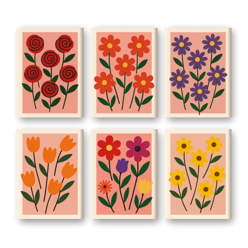 Malen nach Zahlen – 6 Mini Gemälde | Ästhetisches Blumen Set