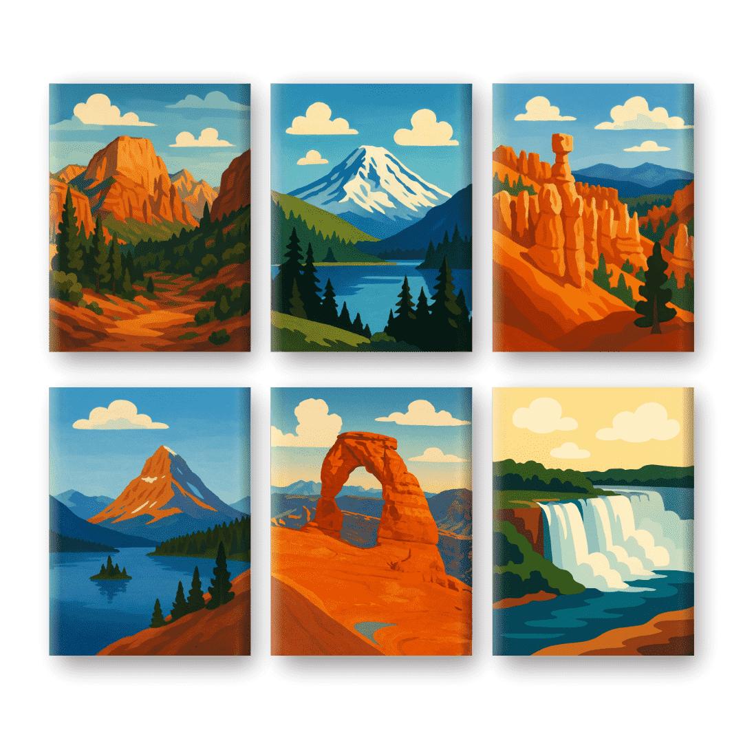 6 Mini-Gemälde | Amerikanische Nationalparks Set-Malen nach zahlen