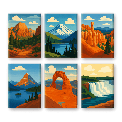 6 Mini-Gemälde | Amerikanische Nationalparks Set-Malen nach zahlen