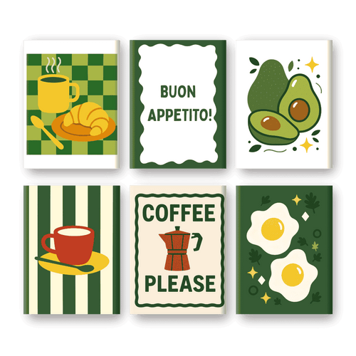 6 Mini-Gemälde | Avocado & Frühstücks Set