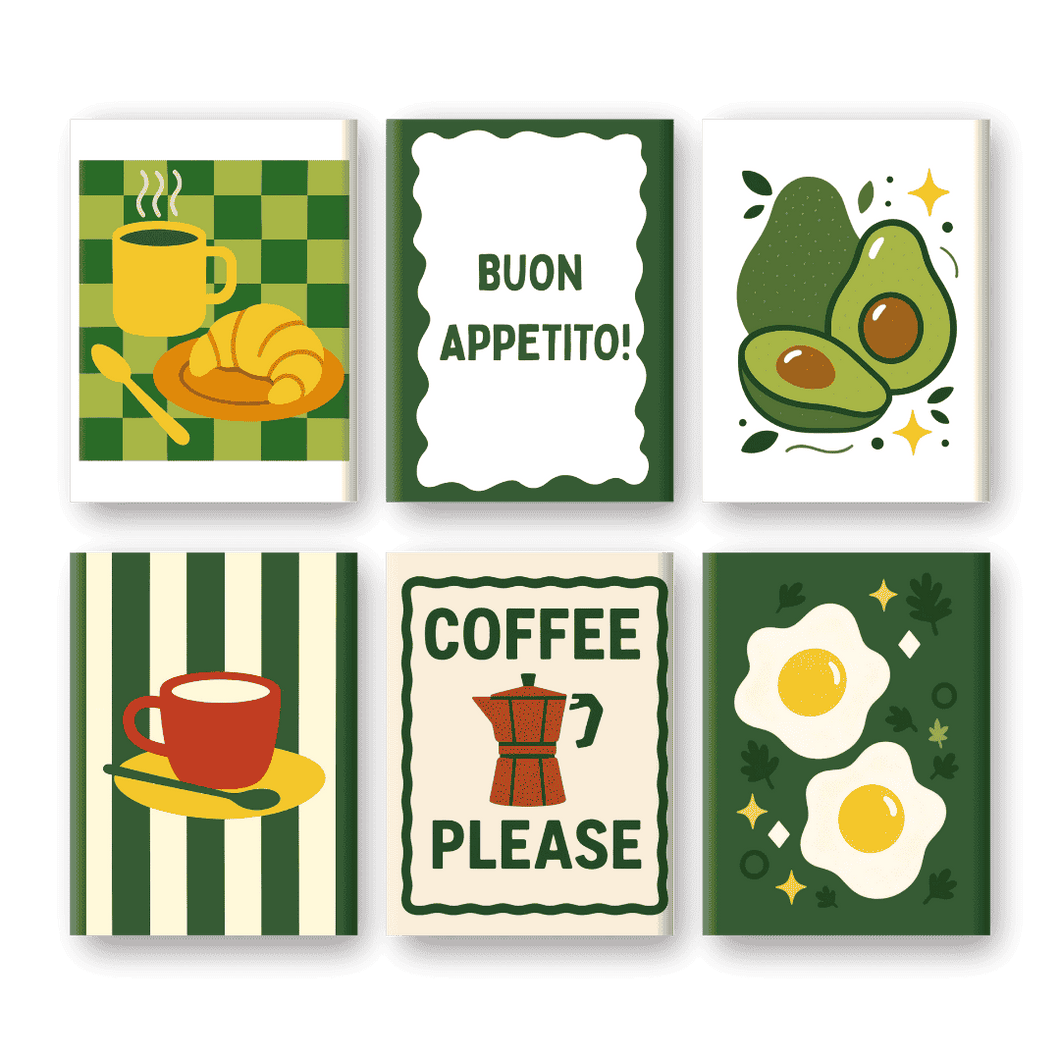 6 Mini Gemälde | Avocado & Frühstücks Set