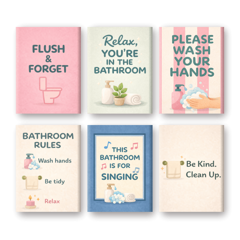 6 Mini-Gemälde | Badezimmer-Zitate Set-Malen nach zahlen