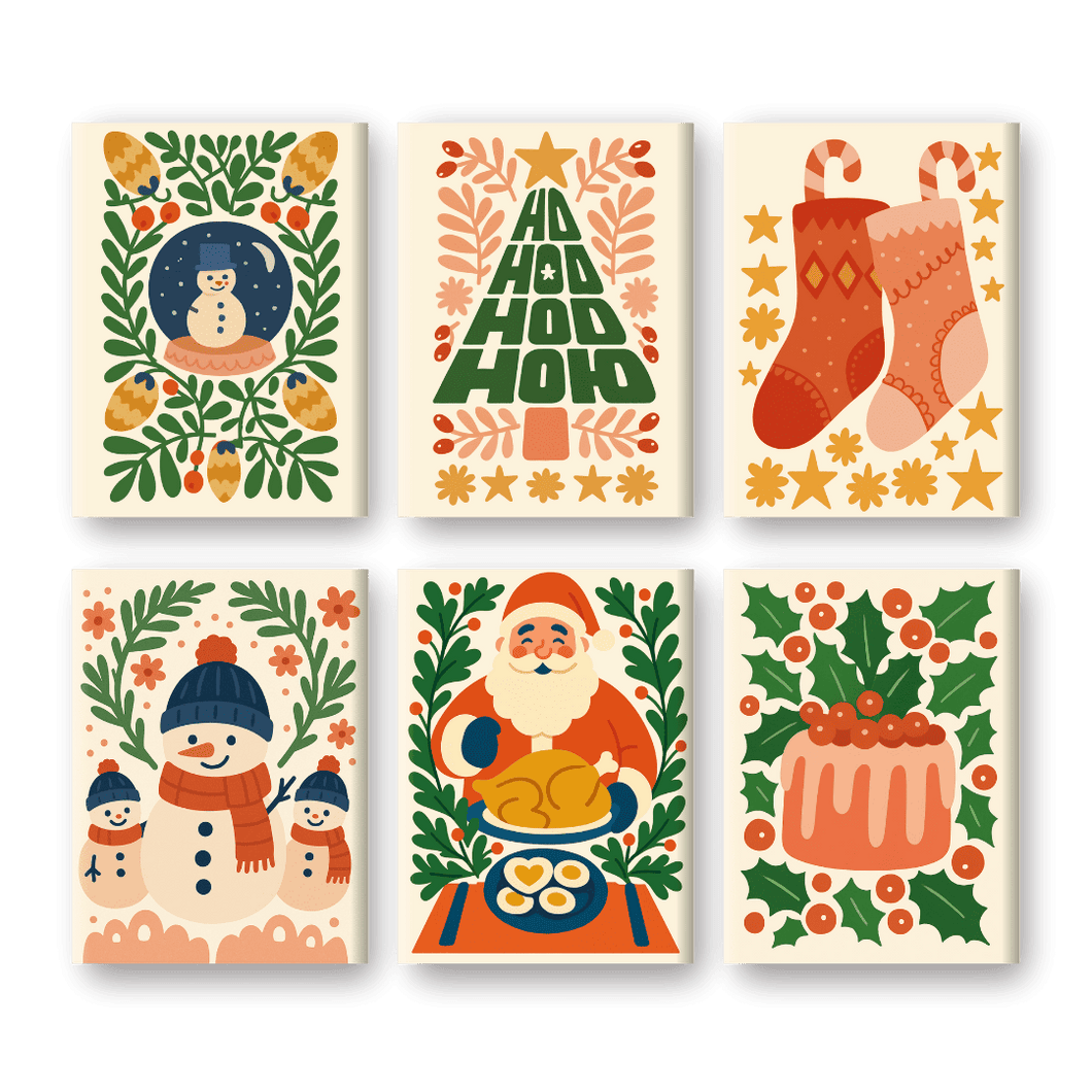 6 Mini Gemälde | Wunderschönes Weihnachts Set