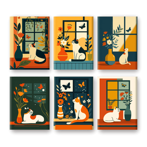 6 Mini-Gemälde | Katzen-am-Fenster Set-Malen nach zahlen