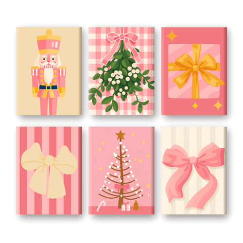 6 Mini-Gemälde | Weihnachten in Rosa Set-Malen nach zahlen