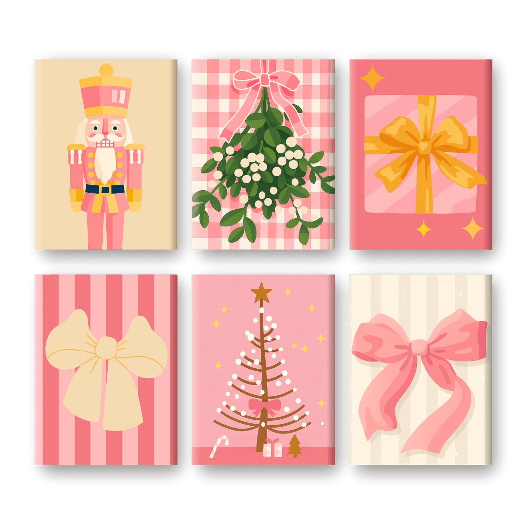 6 Mini Gemälde | Weihnachten in Rosa Set Malen nach zahlen
