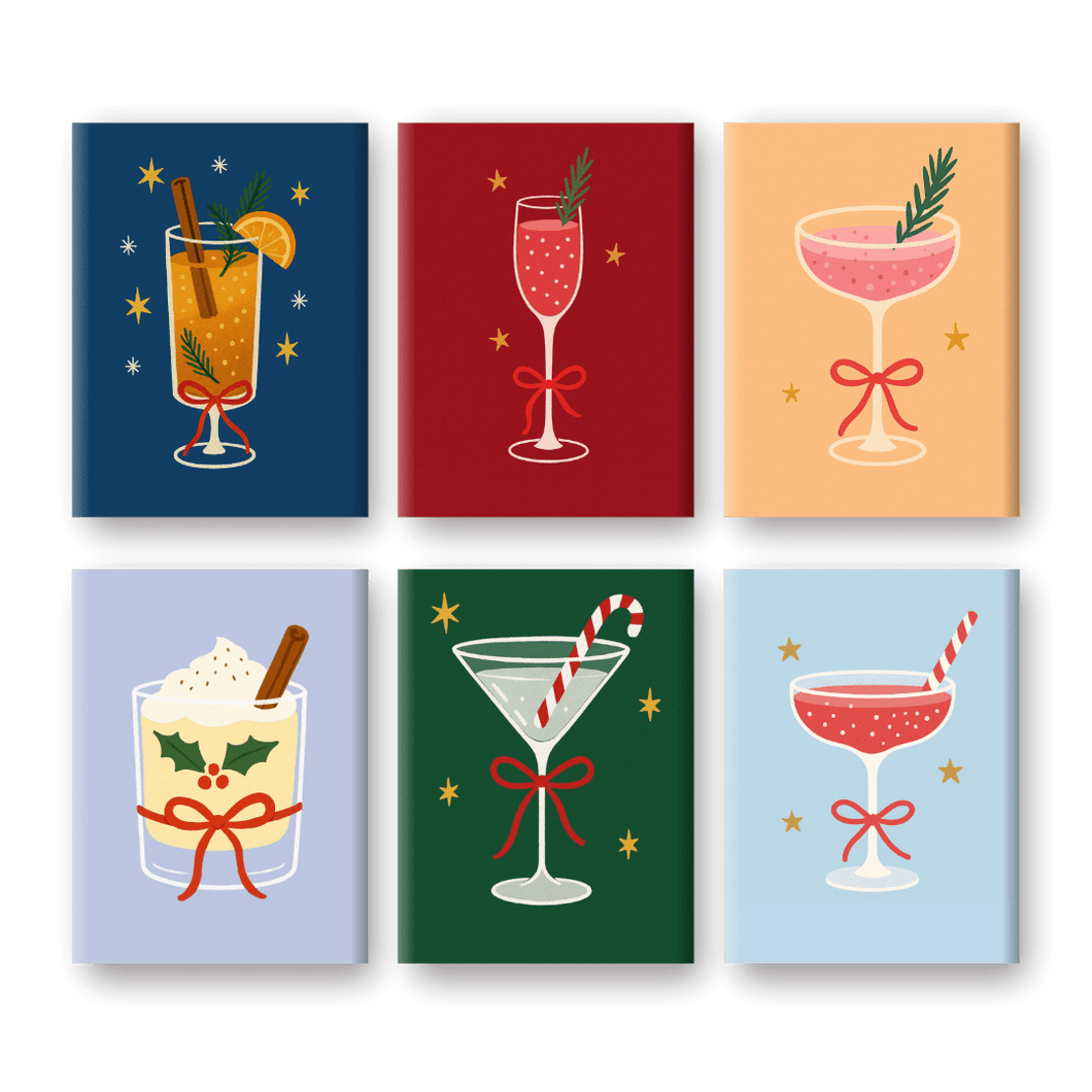 6 Mini Gemälde | Klassische Weihnachtscocktails Set